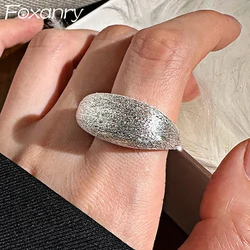 Foxanry Minimalist Silver Color Finger Rings for Women Korean Trendy Design Scrub Geometric Handmade Birthday Party Jewelry Gift