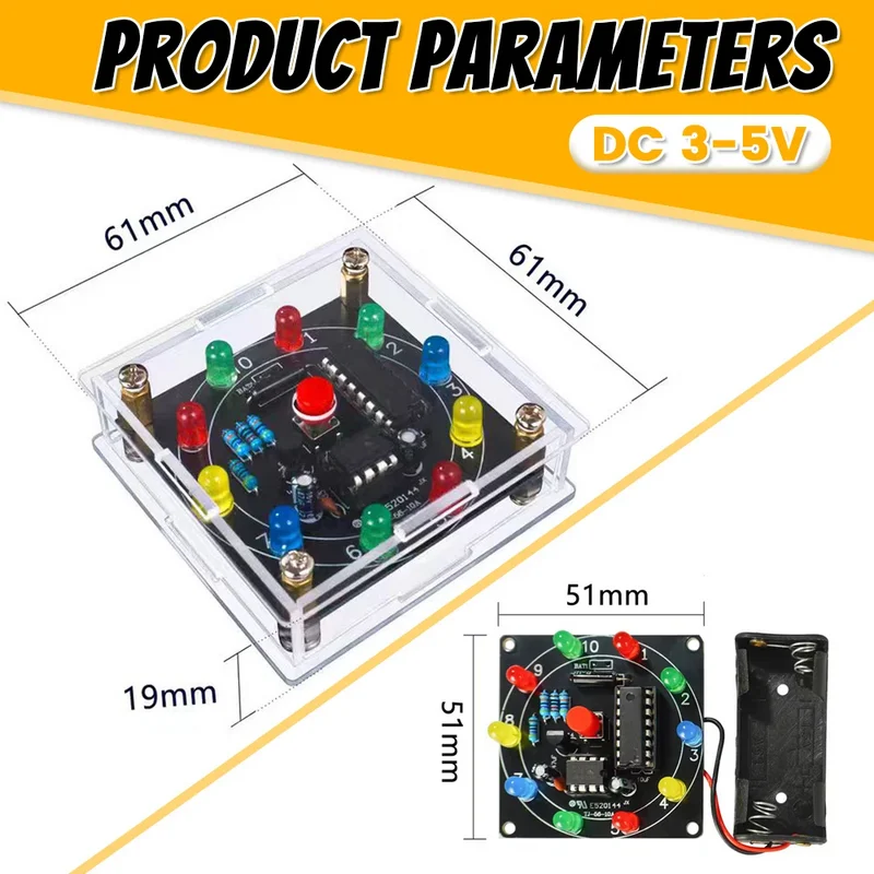 DIY LED Light Lucky Wheel Electronic Kit Electronic Dice Estimation Game DIY Soldering Kit 3Pin Output Pulse NE555 CD4017 3VDIY