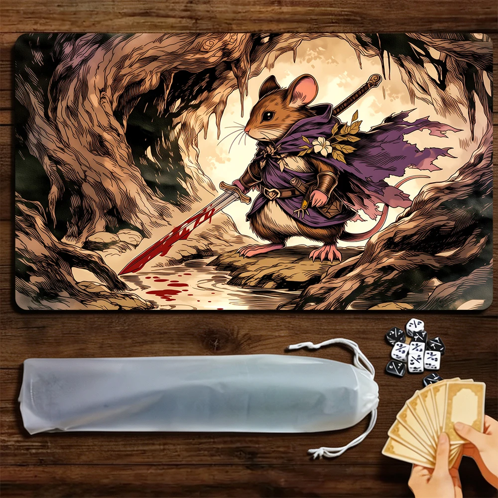 Unique Rat Warrior TCG Playmat Magic Playmat Gathering Gaming Mat with Stitched Edge Anti-slip base 60X35cm Trading Card Game