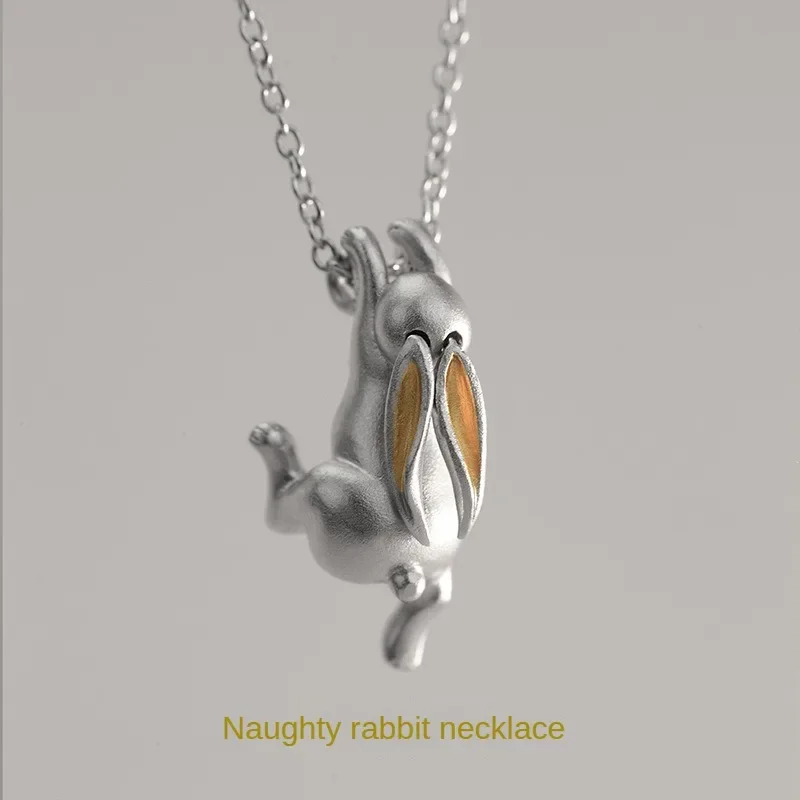 Fashion Naughty Little Rabbit Necklaces for Women Retro Cartoon Animal Pendant Clavicle Chain Girl Jewelry Accessories Gifts