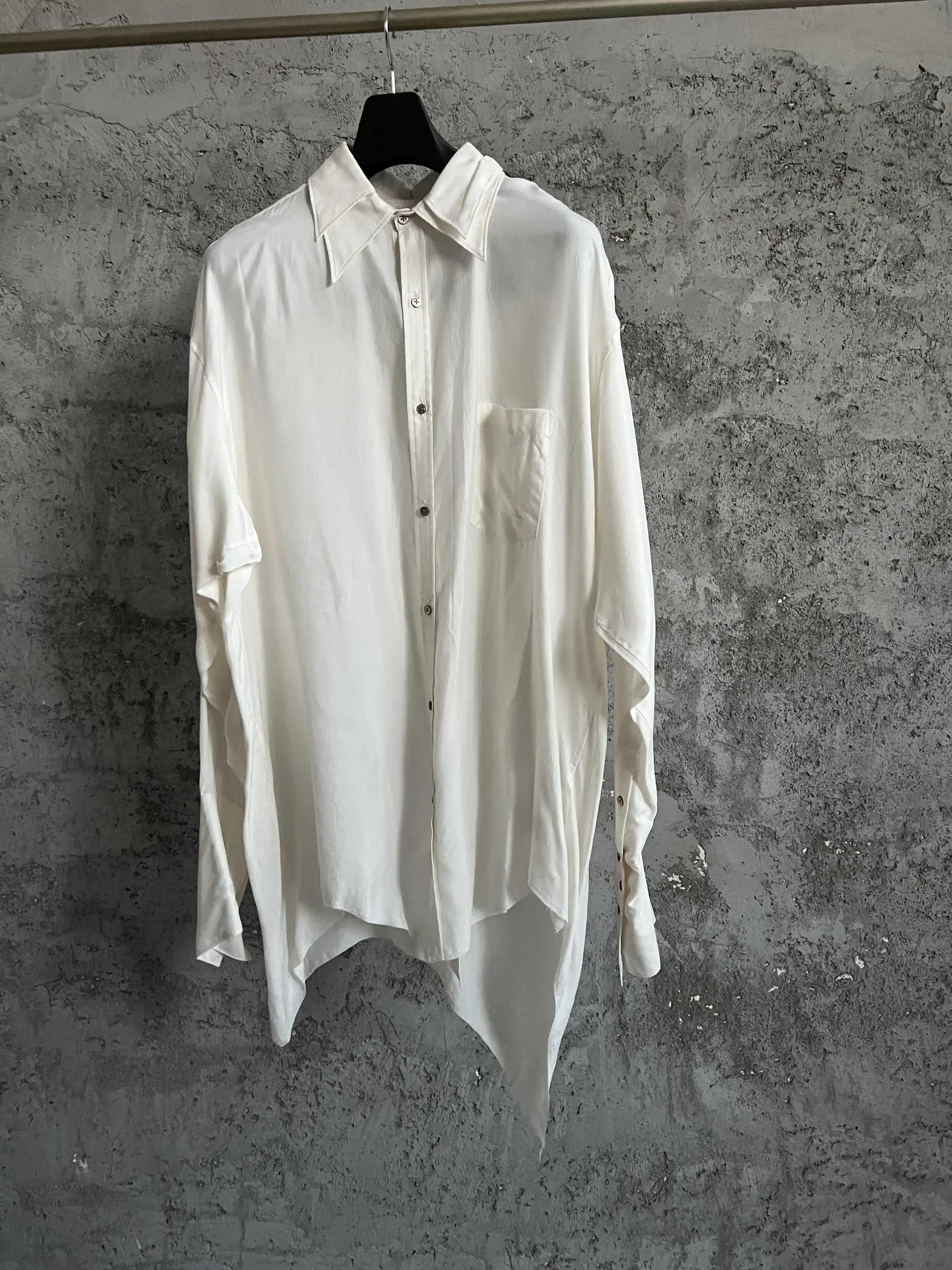 Pure cotton poplin irregular hollowed-out shirt, white designer