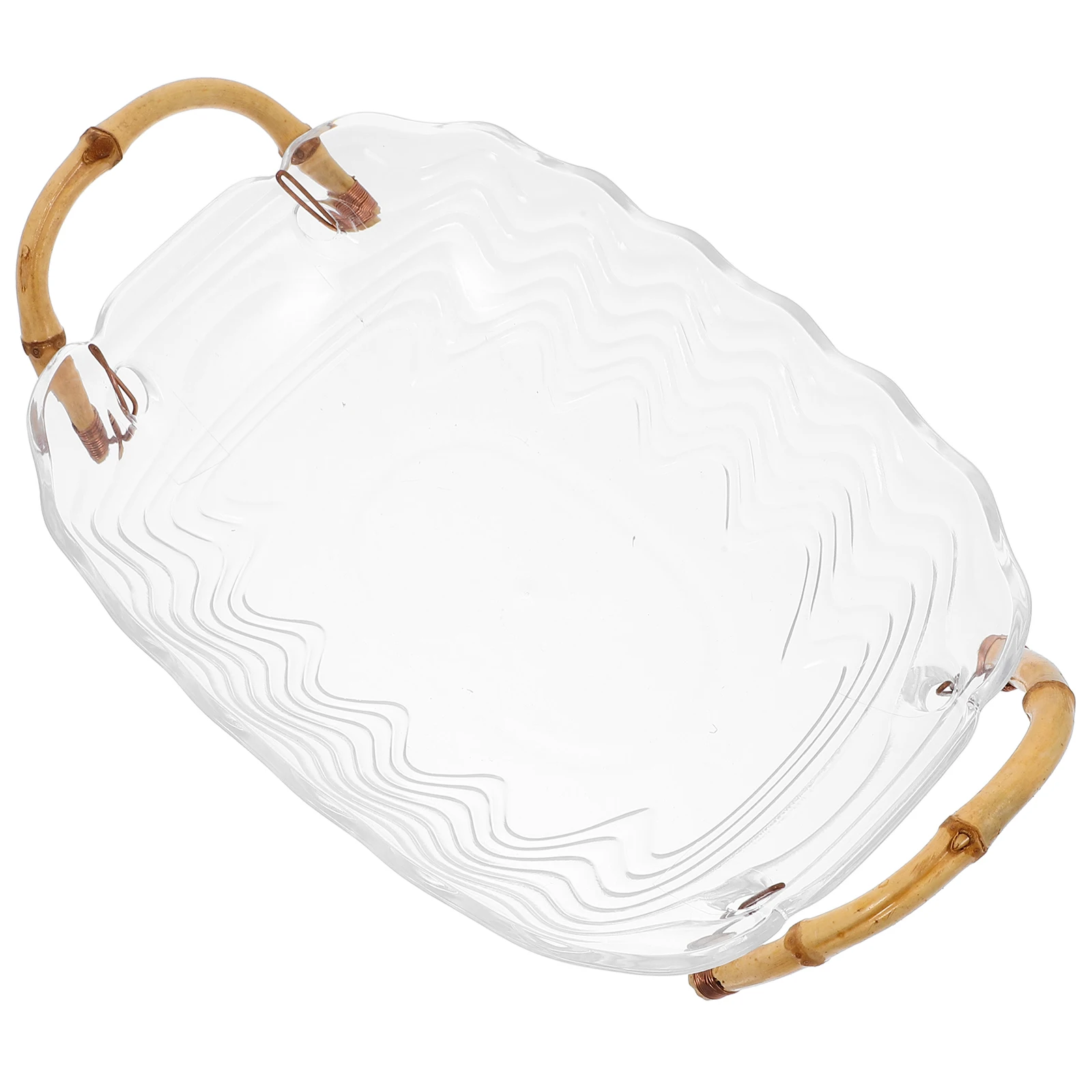 

Fruit Tray Large Capacity Glass Like Dual Ear Wave Wood Handle Hanging Basket Bowl Kitchen Bread Snack Party Dessert Container