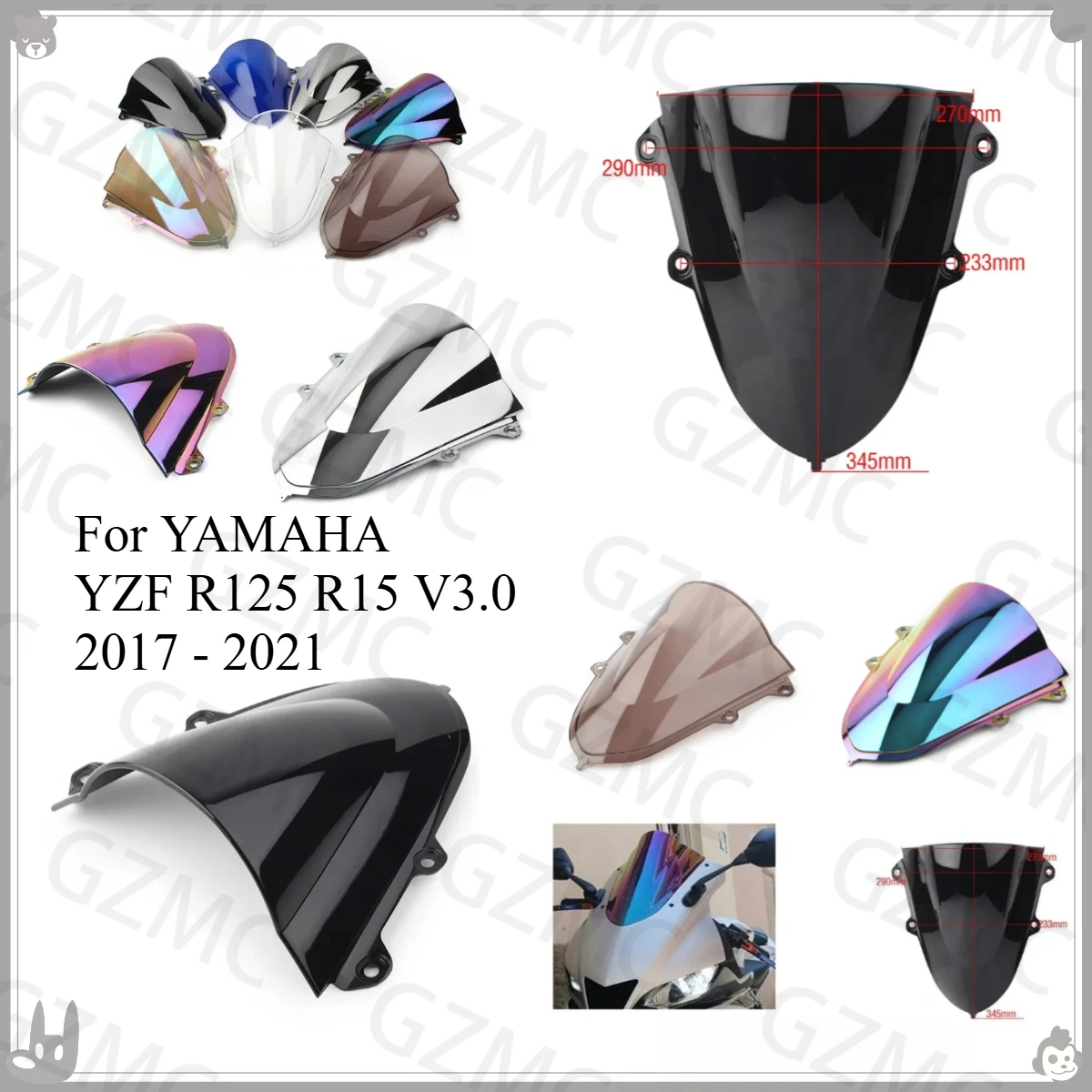 

Motorcycle WindScreen For YAMAHA YZF R125 R15 V3.0 2017 2018 2019 2020 2021 Screen Double Bubble Windshield Deflector Protector