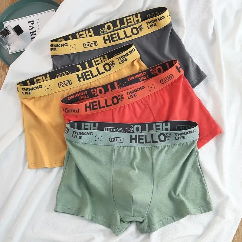 Shorts boxer de algodão respirável masculino, roupa íntima confortável, cuecas masculinas, calcinha para homens