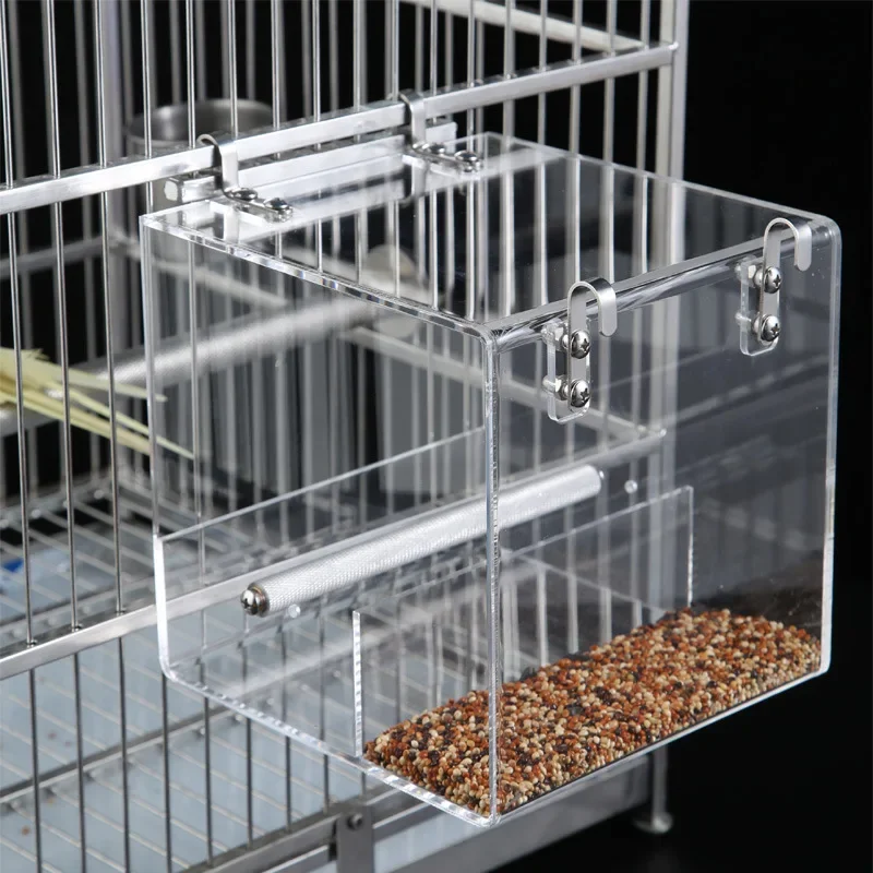 Transparent Acrylic Bird Feeder Parrot Food Box Hanging Feeding Tray Spill-proof Cup Bird Automatic Feeder Bird Cage Accessories