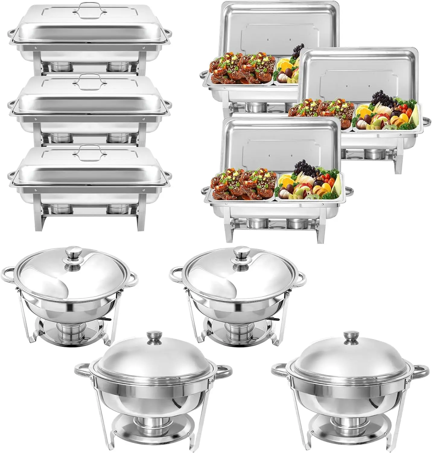 10 Pack Chafing Dish Buffet Set, Stainless Steel Catering Food Warmer For Banquet, Parties, Wedding (6 Packs 8Qt 1/2 Pan + 2