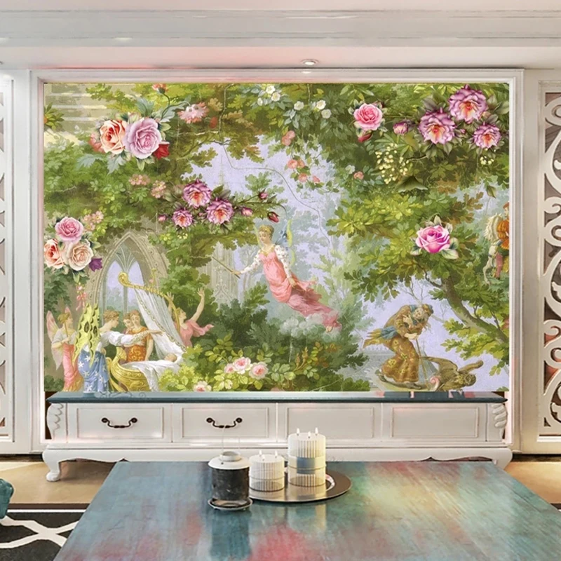 Custom Mural Wallpaper Waterproof Canvas European Oil Painting Garden Beautiful Pastoral Flowers Wall Painting Home Decor Fresco