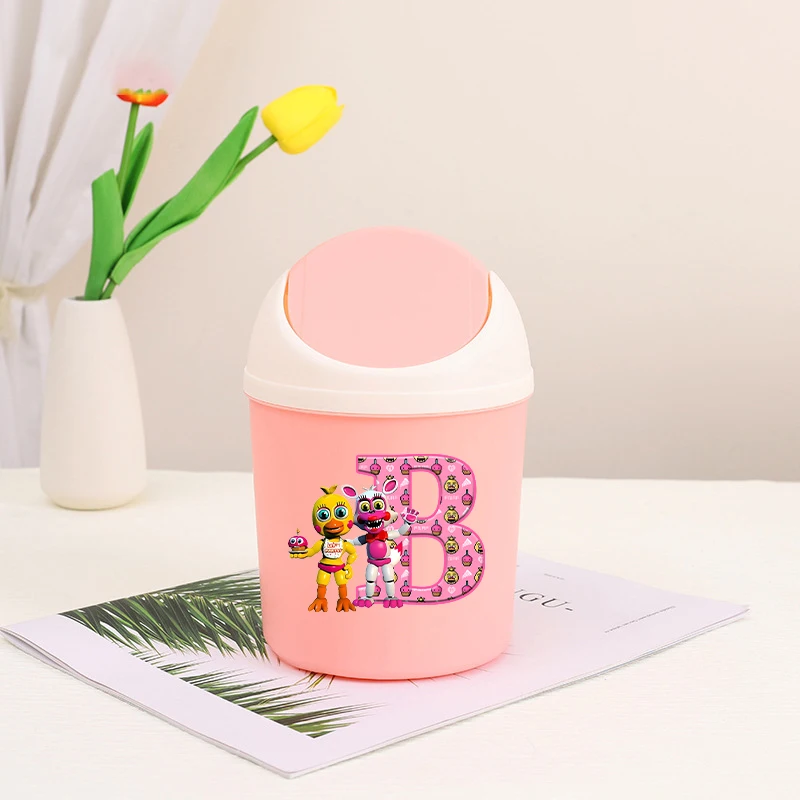 

FNAF Mini Garbage Bin Desktop Five Nights At Freddys Cartoon Anime Letters A-Z Printed Bedroom Small Trash Can Home Storage Box