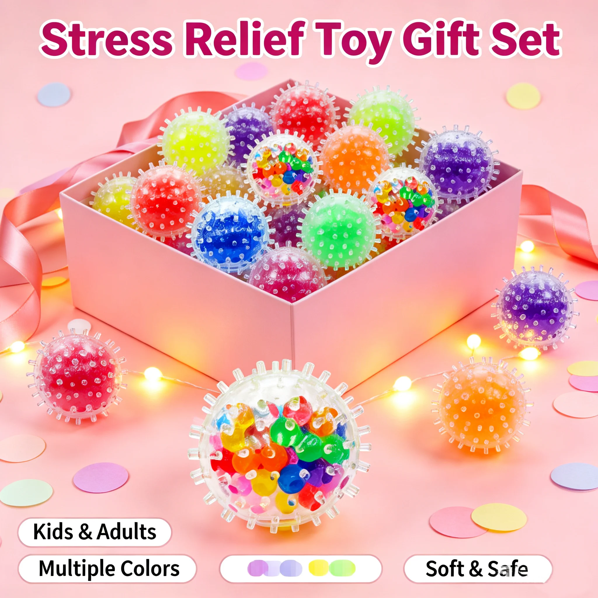 Squeezable Ball-Shaped Staphylococcus Toy Novelty TPR Bead Ball Squeeze Release Creative Stress Relief Toy Festival Party Gifts