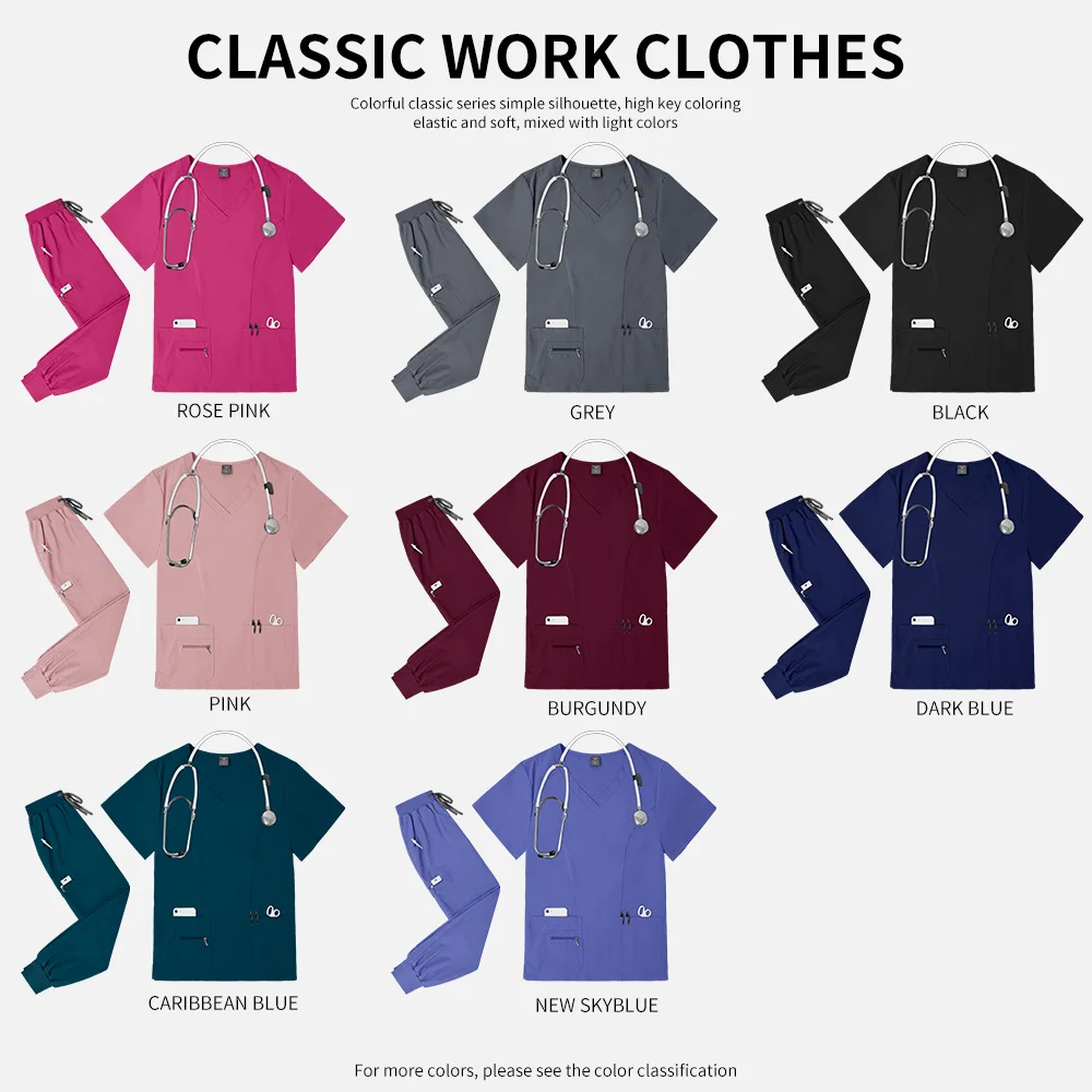 니아힌 의대생 액세서리 유니폼 단색 의사 복장 여성 간호사 스크럽 유니폼 애완동물 미용 작업복 남성