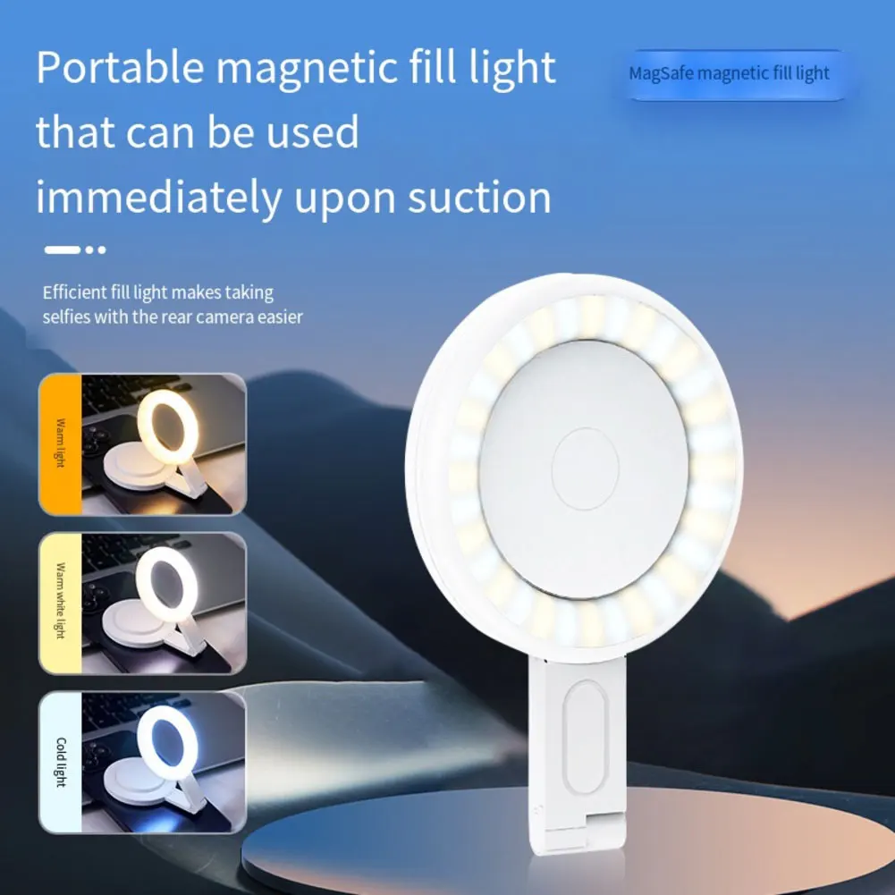 マグネット式自撮りライト、調整可能なledリングライト、6つのモードと色温度範囲2500k～9000k、ビデオ通話用