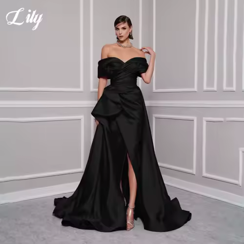Lily Red Elegant Prom Gown V-Neck Off the Shoulder Party Dress for Woman Satin Pleating Side Split Evening Dresses Customized - Image 4