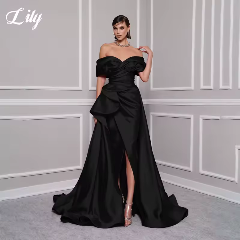 Lily Red Elegant Prom Gown V-Neck Off the Shoulder Party Dress for Woman Satin Pleating Side Split Evening Dresses Customized - Image 4