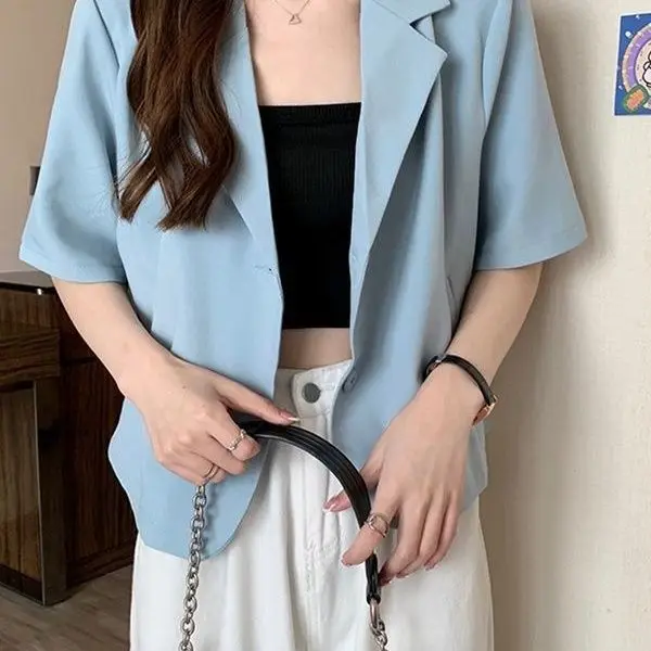 2024 Women\'s Summer Thin Korean Button Commuter Slim Short Casual Small Suit Top Fashion Short Sleeve FlatteringTailored Coat