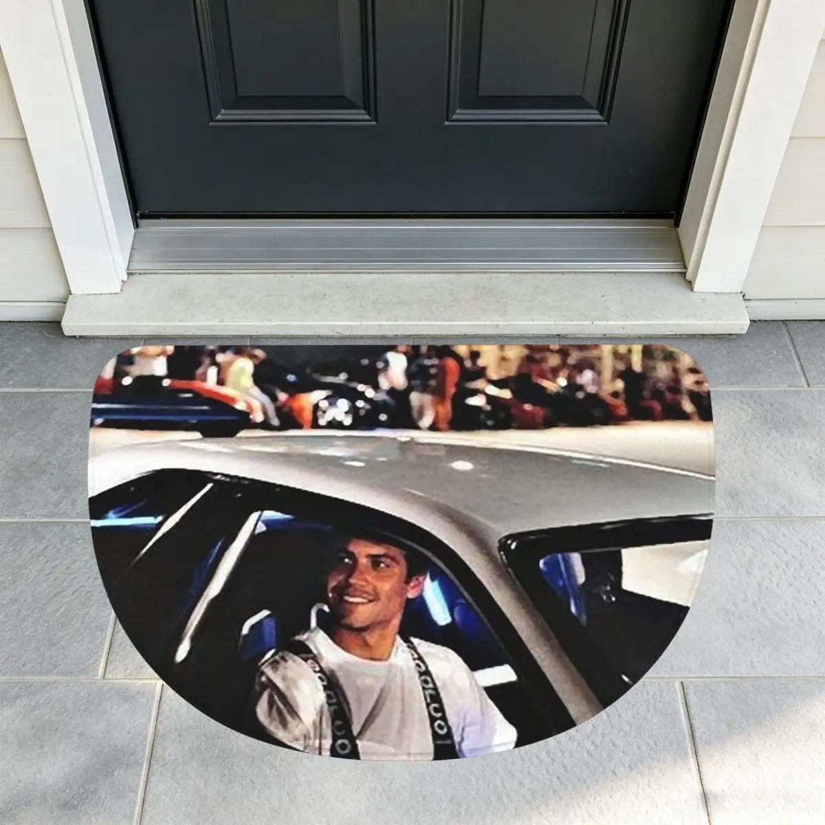 Paul Walker Fast And Furious Flannel Half Round Doormat Non Slip Bathroom Mat Absorbent Floor Carpet for Laundry Room Bathroom