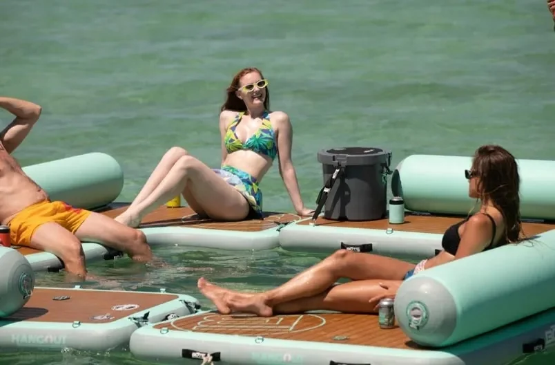 مخصص C شكل نفخ حوض Hangout يخت منصة المياه نفخ حوض يطفو مع مسند الظهر #3