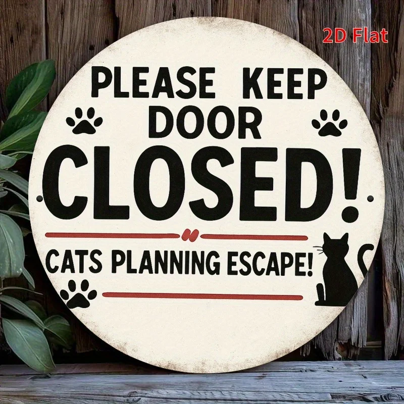 Vintage Cat Paw Warning Graphic Round Metal Tin Sign 20x20cm 2D flat Funny Household Hanging Plaque For Farmhouse Back Door Indo