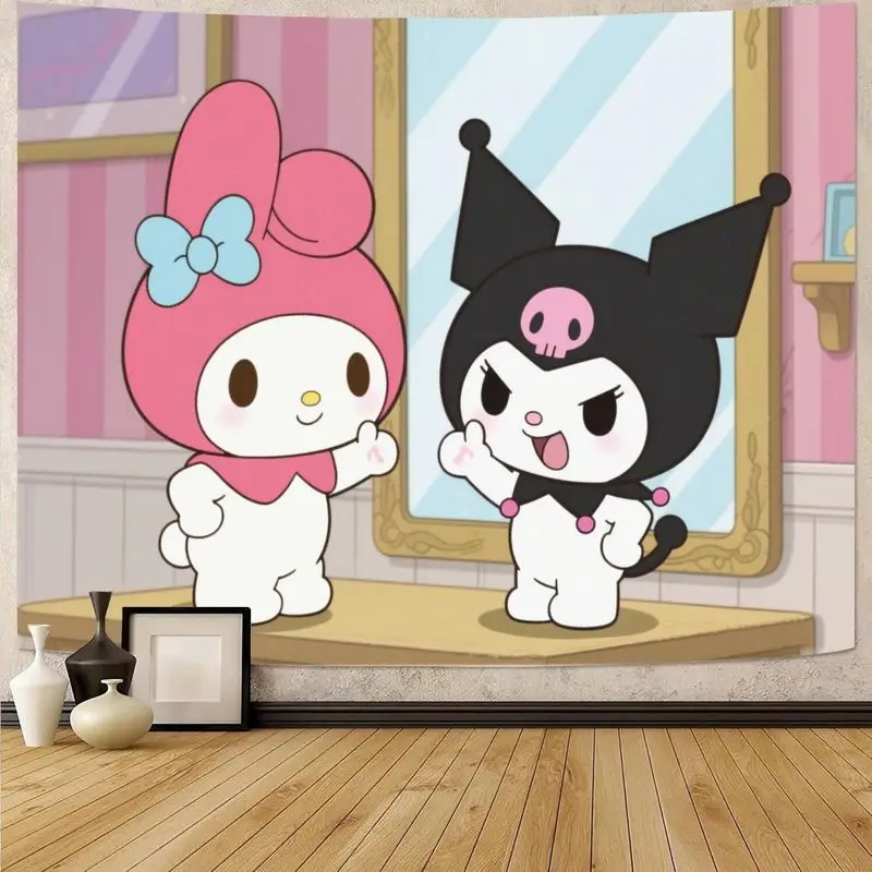 

1 шт. Sanrio My Melody Kuromi Kawaii мультяшный гобелен для девочек, декор для стен в спальне, общежитии, подарок, современное настенное искусство из полиэстера