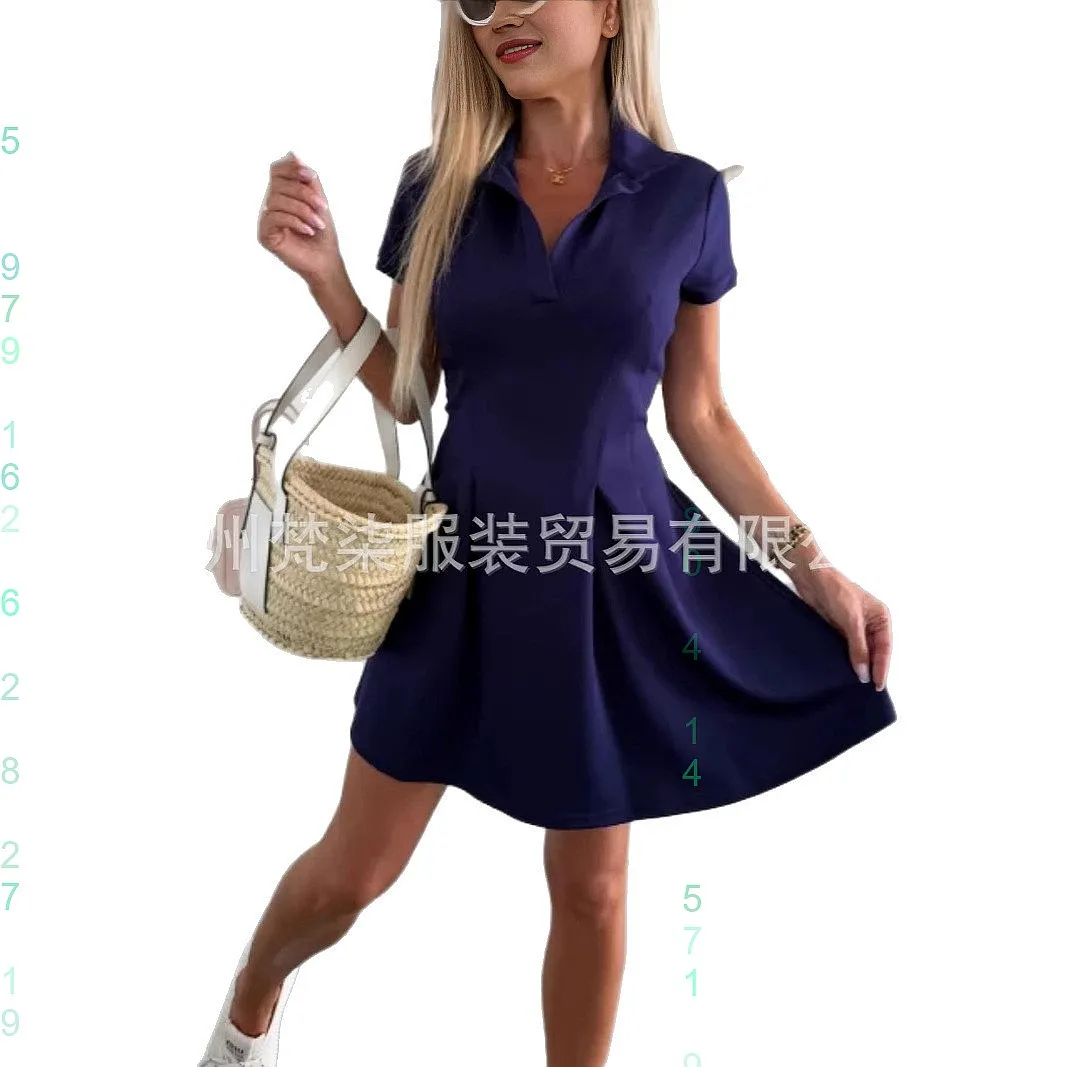 Summer Solid Color Turn-down Collar Loose Casual Dress - usage example