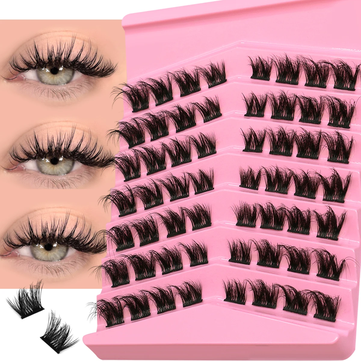 GROINNEYA Lash Clusters DIY Eyelash Extension Individual Eyelashes Cluster Natural Long Volume Mixed Tray Lash Clusters Set