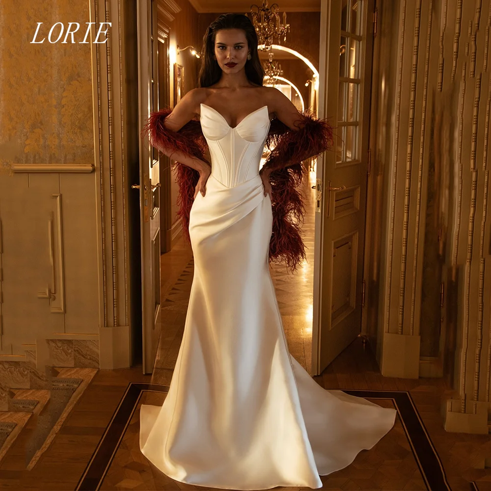 LORIE فستان زفاف حورية البحر فاخر على شكل قلب مشد فساتين زفاف بدون حمالات بدون أكمام ثوب زفاف مخصص 2026