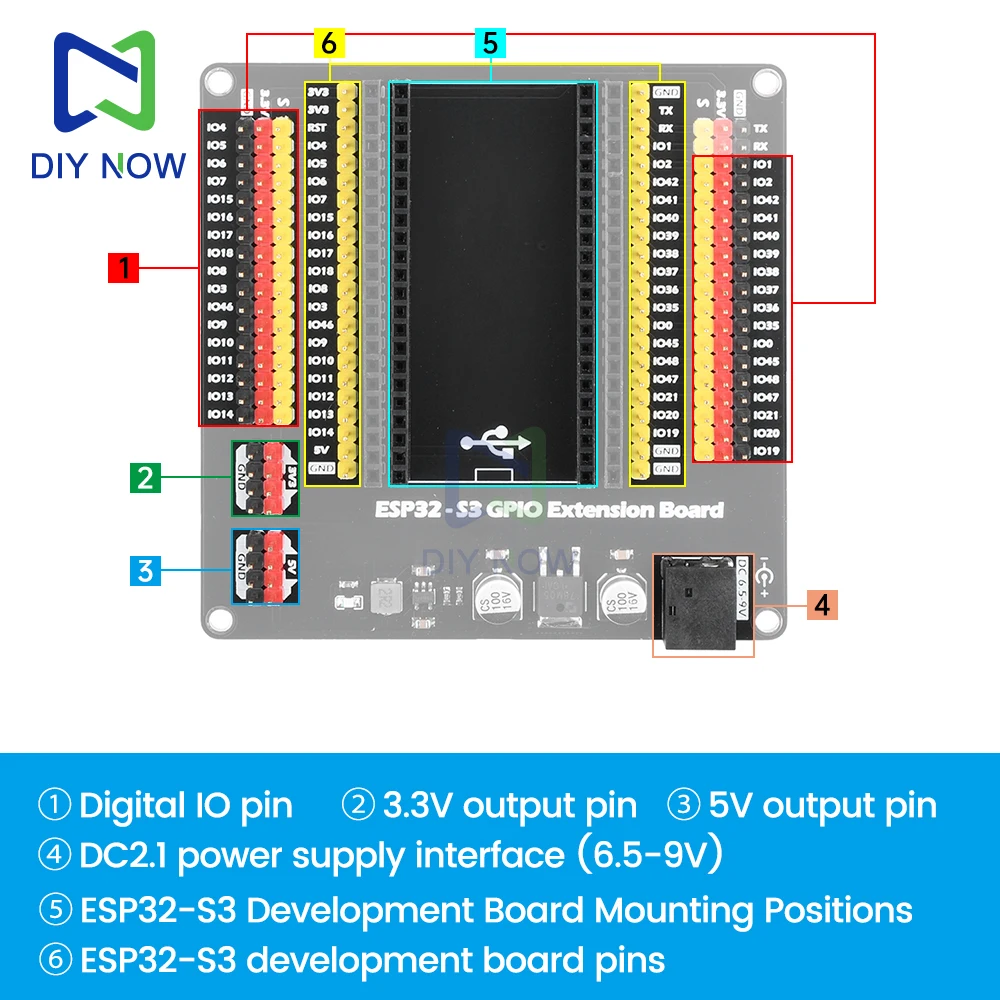 Fotografia 5: Compatível com Esp32-S3 ou placa de desenvolvimento com o mesmo pino ESP32-S3 GPIO IoT placa de expansão interface DC5.5 * 2.1