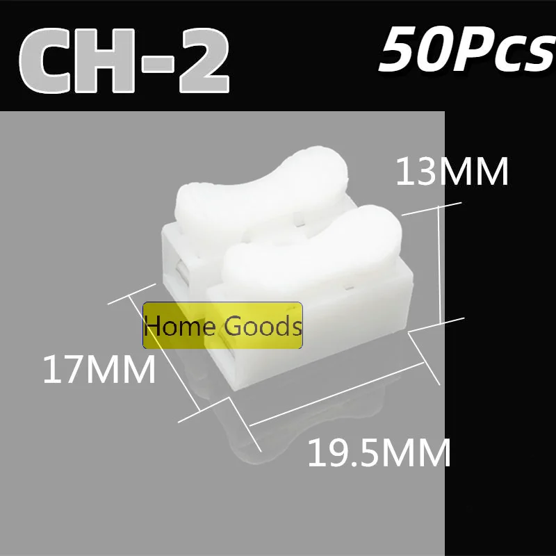 50Pcs CH-2 No Solding Quick 1P 2P Cable Wire Connector No Screw Terminal Block Spring Clamps