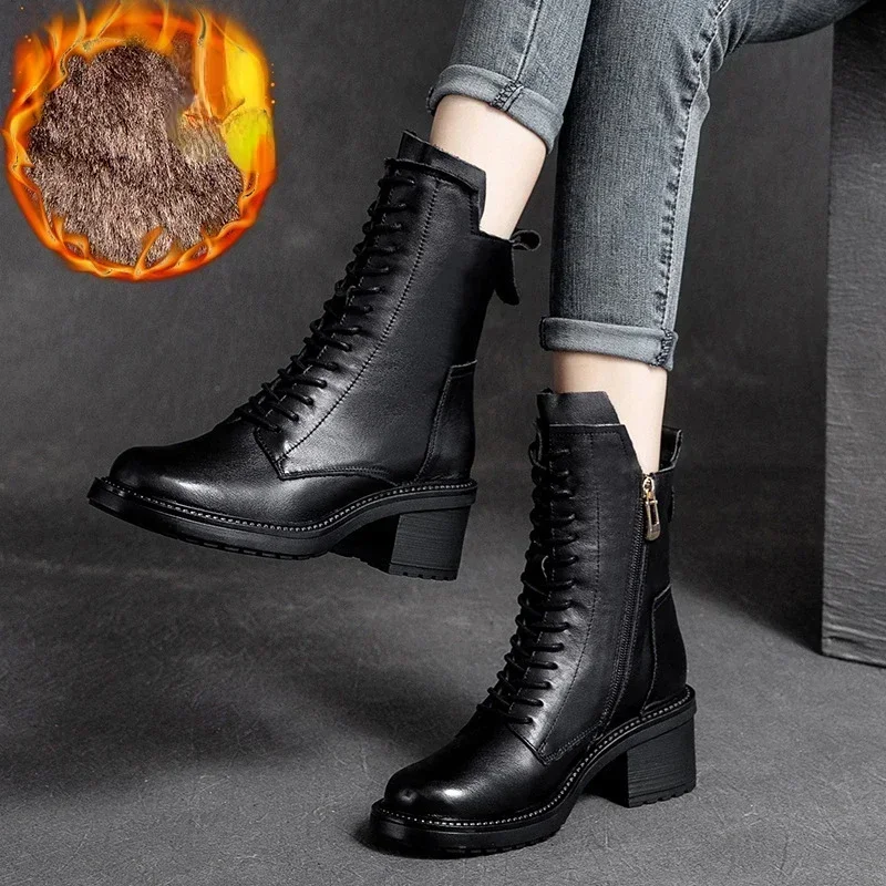 Koznoy 6 cm vintage etnische zip-platform enkel motorfiets echt leer lente herfst Britse stijl laarzen vrouw hoge hak schoenen