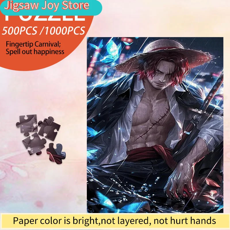 

Пазл из бумаги на 500 элементов, DIY-пазл, большой пазл, пазл для взрослых. Красноволосый самурай в решительной позе под дождем. Ма