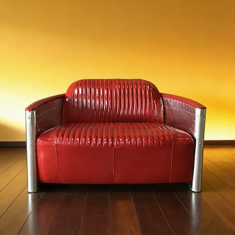 Rivet industrial style furniture coffee shop, sofa top layer cowhide