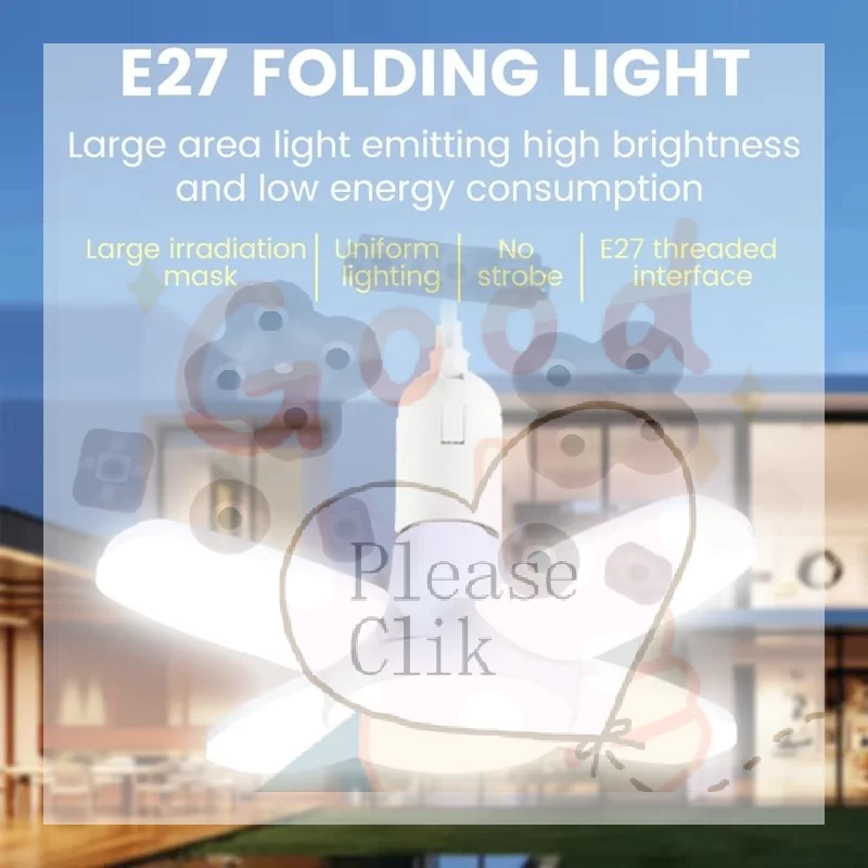 E27 Fan Foldable 28W LED Bulb AC265V Deformation Lamp For Home Ceiling Lights Warehouse Garage Office Cool White Pendant Light