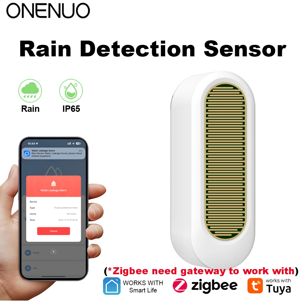ONENUO WiFi oder Zigbee Regensensor Tuya IP65 Wasserdichte Regenerkennung für den Außenbereich Wasserlecksensor Echtzeit-APP-Überwachungsalarm