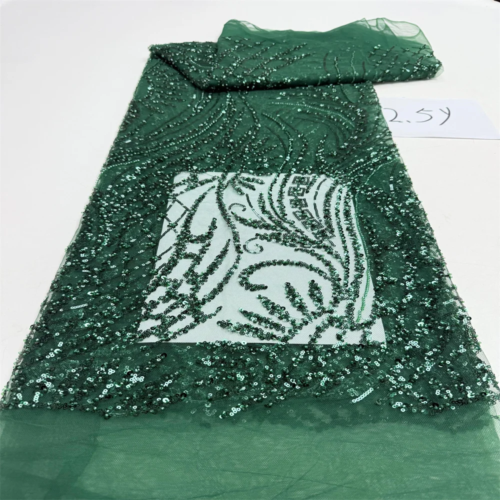 

African Beaded Lace High Quality Nigerian French Mesh Lace Fabric With Sequins For Wedding Party Dress Women 2.5 Yards