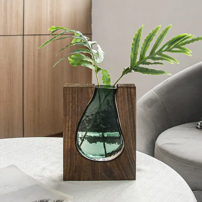 Glass Vase with Nordic Log Solid Wood Transparent , Removable Home Designer Decoration, Hotel Board Room Available