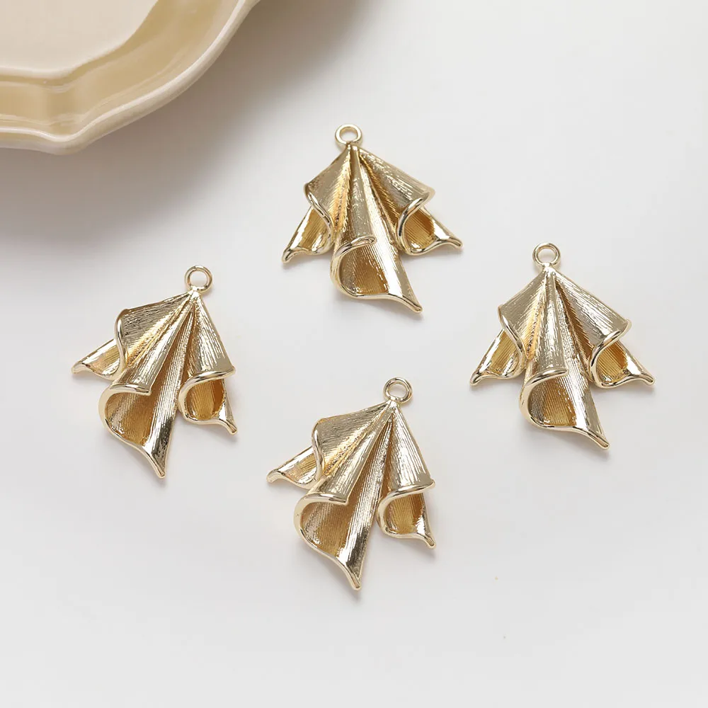 4PCS 14K Gold Plted Brass Pleated Cloth Shaped Pendant For Necklace Earrings DIY Making Supplies Accessories