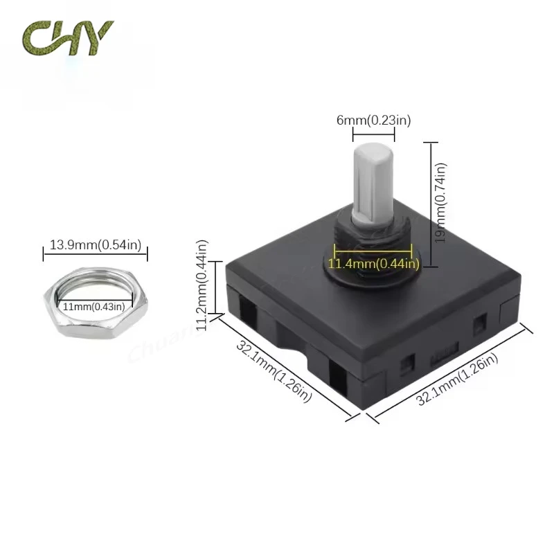 10(3A) Square Connector 32MM Rotary Switch 4 Plug-in Pot and Health Pot Fan Speed Control Switch