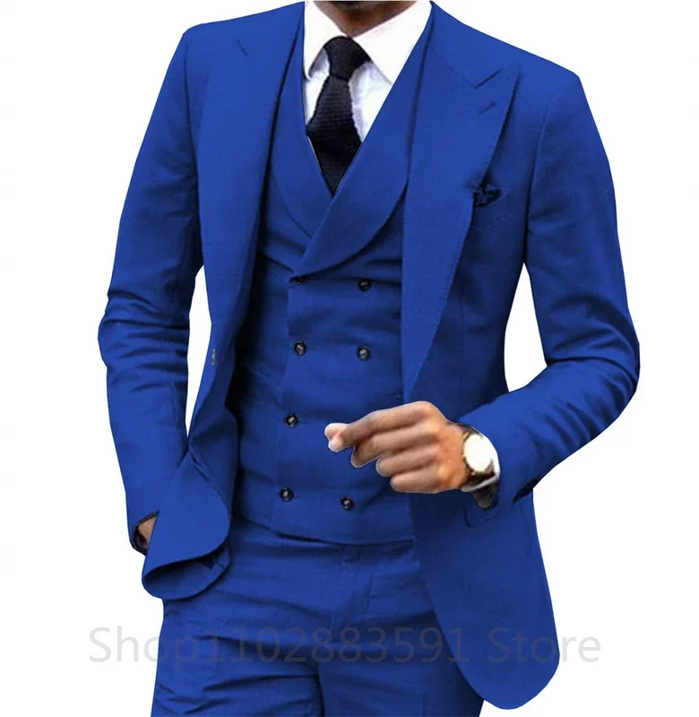 3 Piece Men Wedding Suit Prom Dress Jacket+Pants+Vest Business Men Suit Set Slim Fit Groom Tuxedo Male Blazer British Style