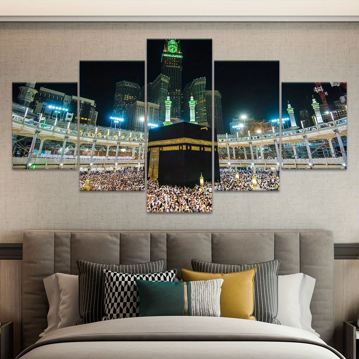 5Pcs Kaaba Mecca Canvas Wall Art, Islamic Pilgrimage Site Prints, Home and Office Decor, Mosque Posters Wall Decor No Frame