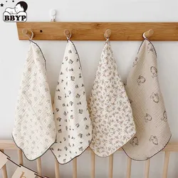 Toalla estampada para bebé, pañuelo de algodón para eructar, suave, absorbente, 30cm, 4 unidades