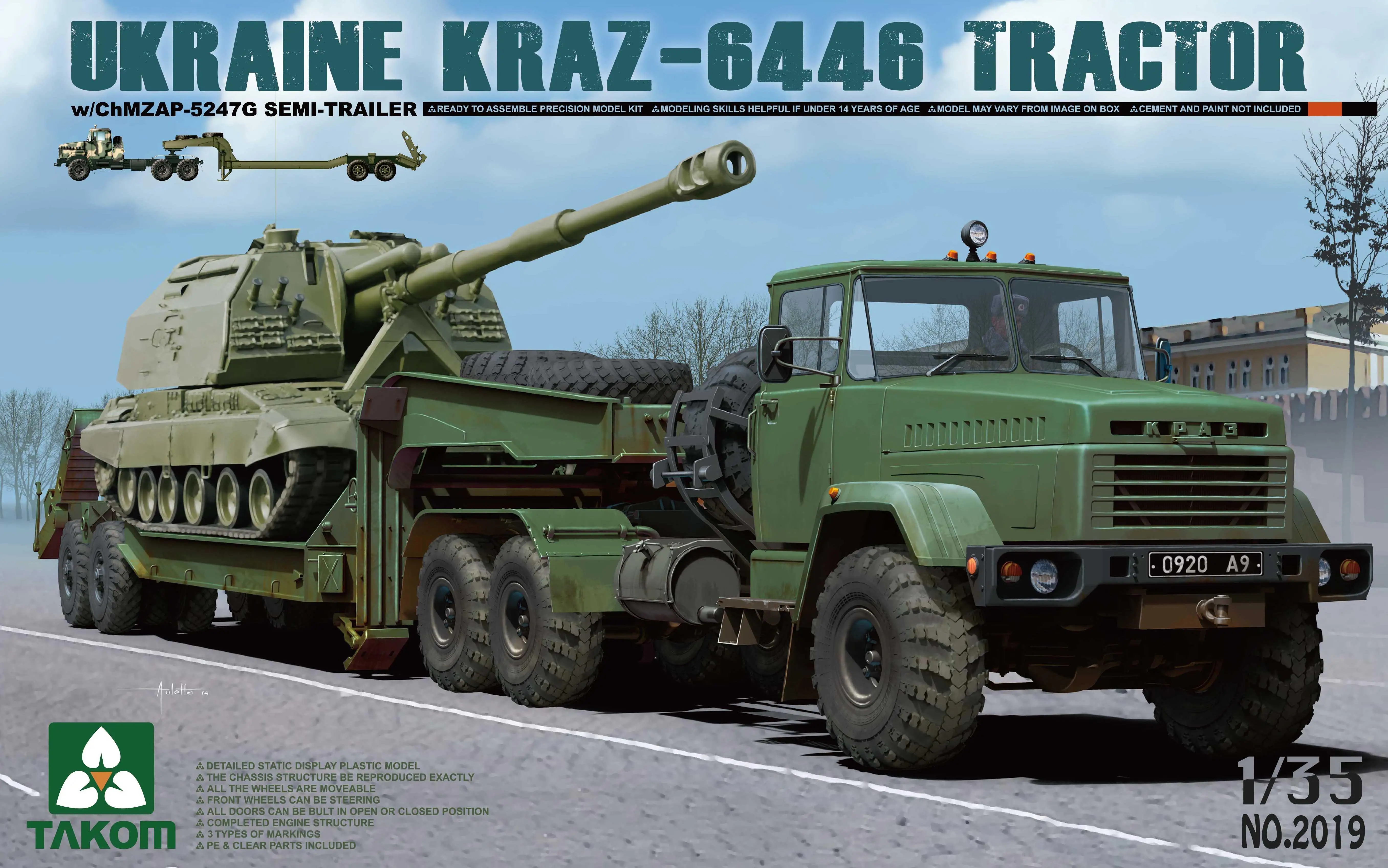 

TAKOM 2019 1/35 UKRAINE KRAZ-6446 TRACTOR W/Chmzap-5247g Semi-Trailer Model Kit （No Tank）