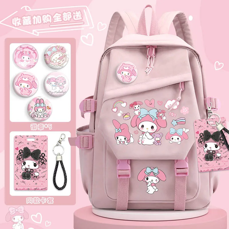 

Kawaii Pink Melody Backpack with Pain Pack Badge Set Anime Bag Teenagers Schoolbag Students Book Travel Bag Girl Boy Cosplay