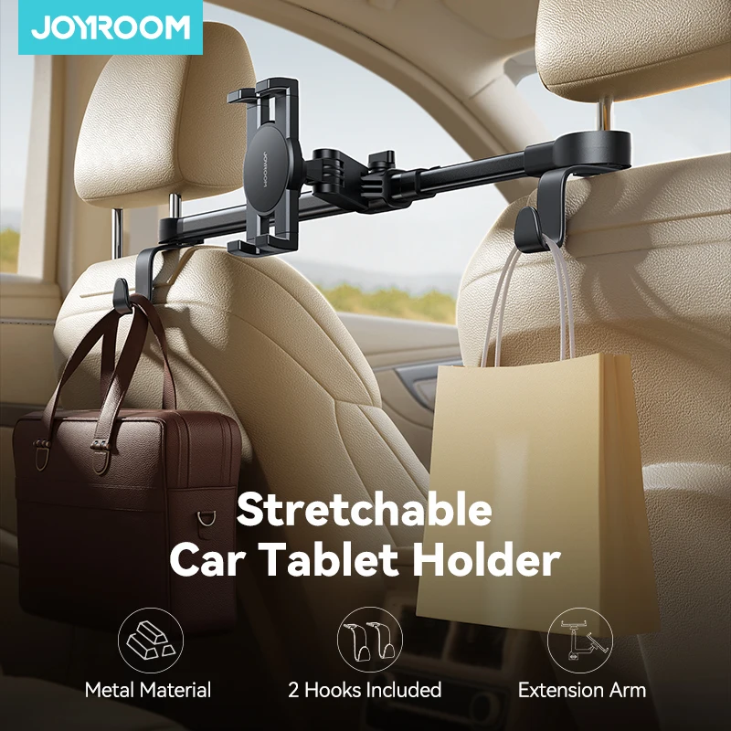 

Joyroom Stretchable Car Tablet Holder Backseat Headrest Tablet Phone Mount with Extension Arm 2 Hooks For 4.7-12.9" Devices
