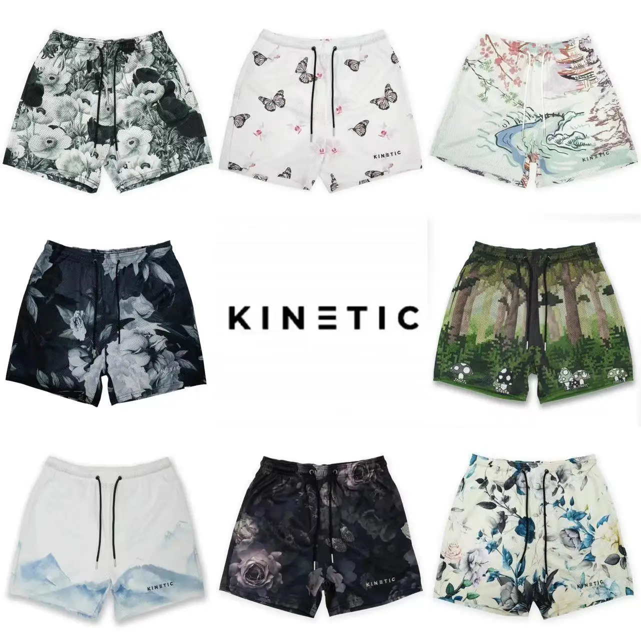 KINETIC-Calções casuais masculinos de malha básica, secagem rápida, calças curtas estampadas, ginástica, esportes, basquete, tendência de verão