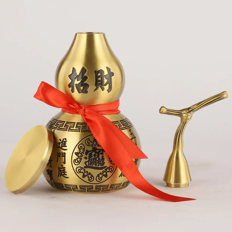 Treasures Trigrams Fortune and Prosperity Lid Gourd Open Mouth Brass Eight Directions Wealth