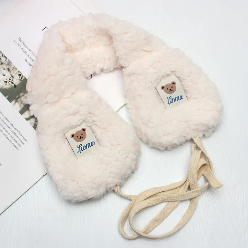 2023 New Fashion Foldable Earmuff Korea Women Winter Warm Plush Ear Warmer Cute Bear Adults Kids Lace UP Velvet Ear Muffs