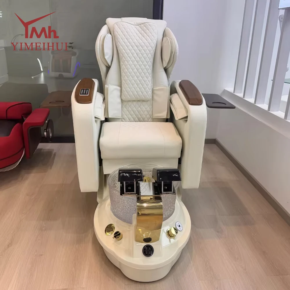 

Remote Control Luxury Nail Salon Whirlpool Spa Foot Care Chair Modern White Electric Human Touch Massage Pedicure Chair