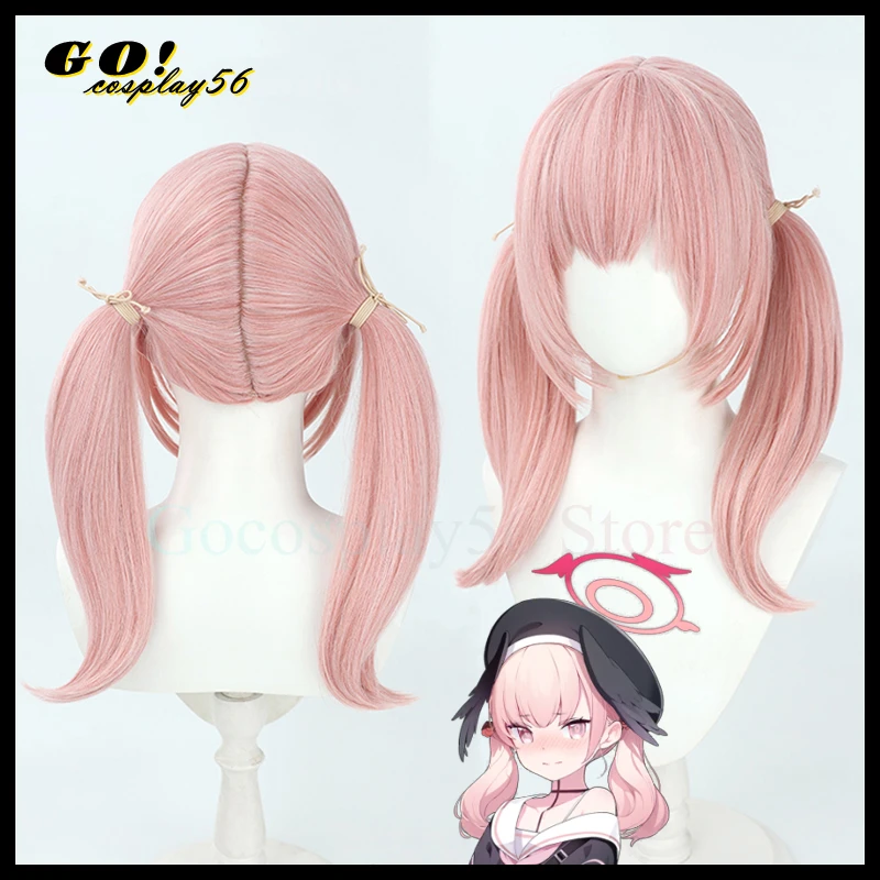 

Shimoe Koharu Cosplay Wig Twin Ponytails 50cm Pink Long Straight Game Synthetic Hair Project MX Girls Headwear