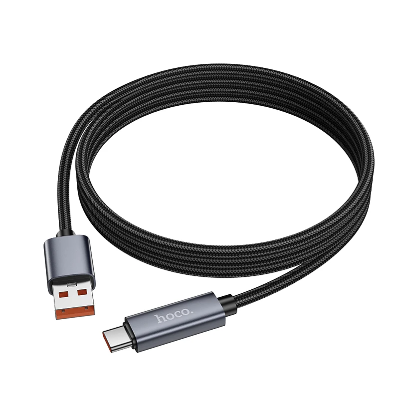 HOCO 5A USB A a tipo C Cable de carga rápida para teléfono iPhone 16/15 Pro Max pantalla Digital LED Cable de teléfono p