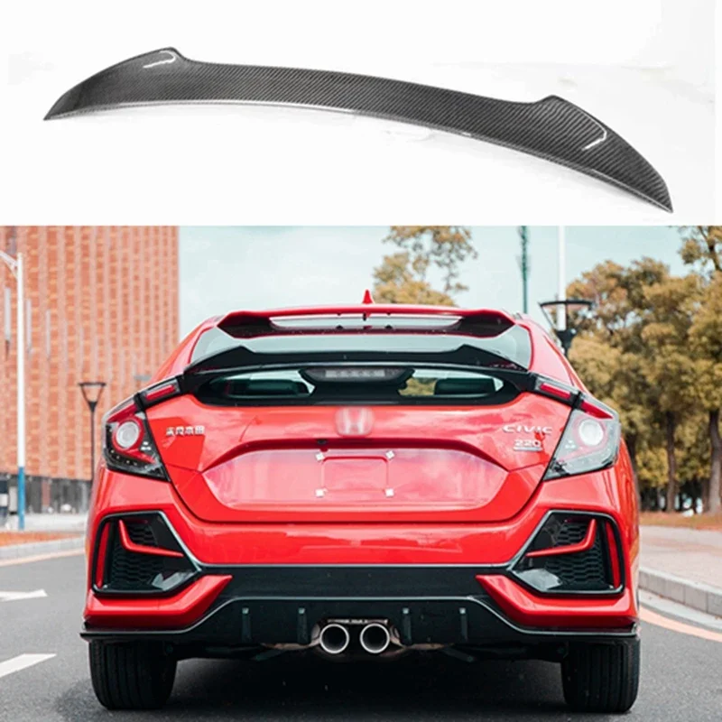 Rear Trunk Spoiler Boot Lip Wing for Honda Civic X 10th Hatchback 2016 - 2019 ABS Glossy Black Carbon fiber look