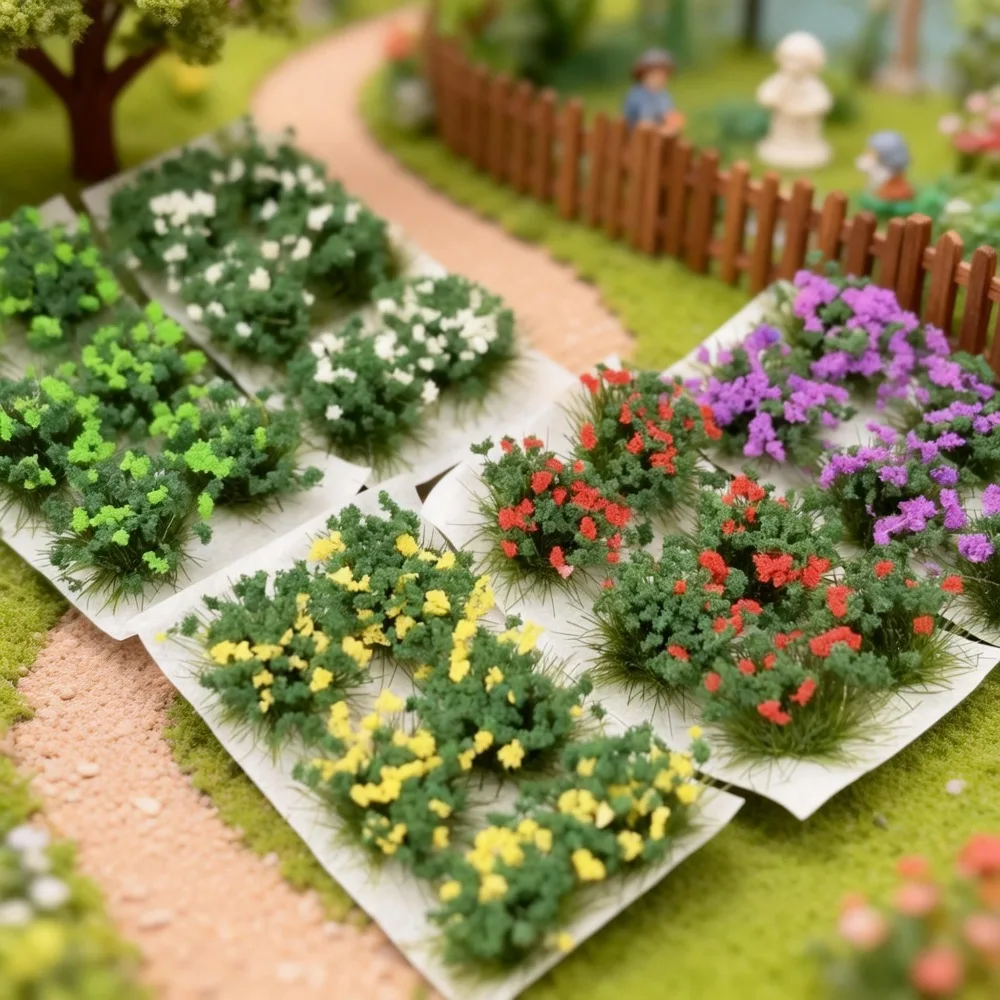 6pcs/box Model Mini Flower Clusters, Static Grass Cluster Architectural Model Decorations, Simulation Flower Clusters